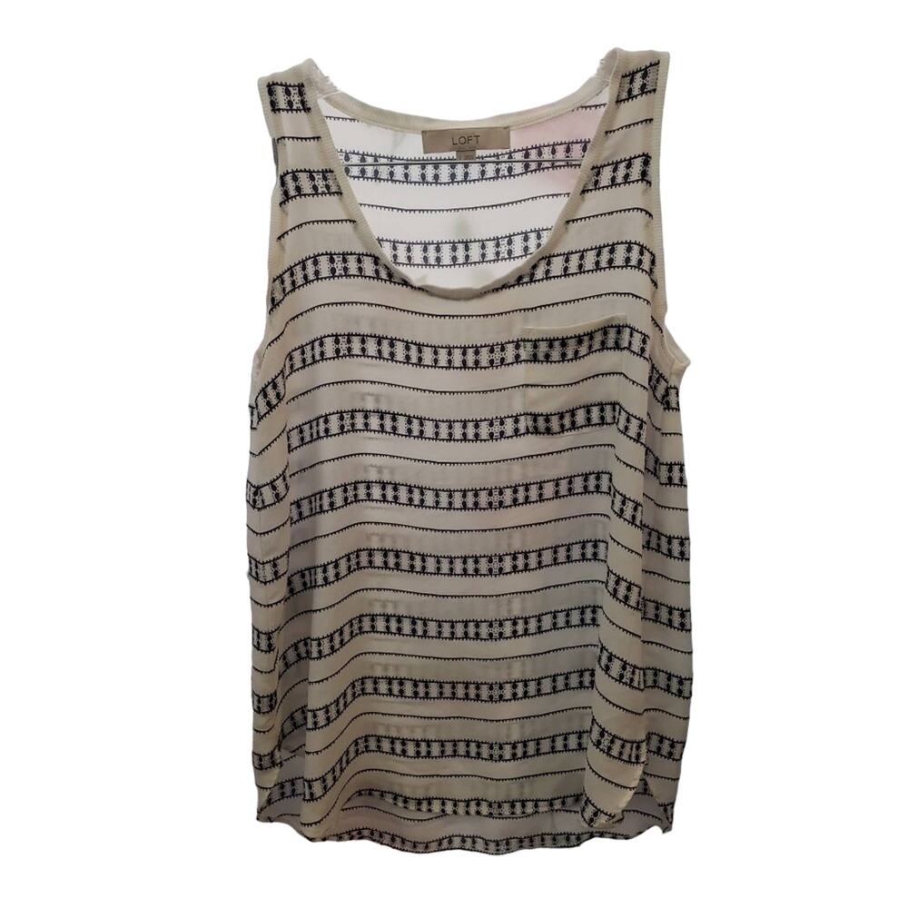 Ann Taylor Loft Tank Top Womens Small Shirt Striped Side Slit Blue White Chic